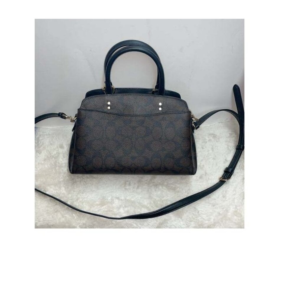COACH Mini Lillie Carryall Black Leather Satchel with Gold Accents